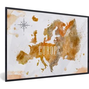 Fotolijst incl. Poster - Europa - Verf - Wereldkaart - 90x60 cm - Posterlijst