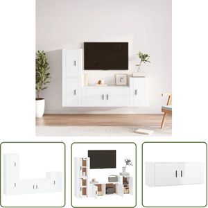 The Living Store Televisiekastenset - Klassiek - Hoogglans Wit -100x34.5x40cm - 40x34.5x60cm (3x) - Tv Kast - Televisiemeubel - Houten Tv Kast - Wit Tv Kast - Wandmontage Tv Kast