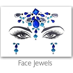 Festival Diamant Face Jewels (Blauw) [Dots Strass Steentjes met zelfklevend Plaklaag - Sticker Diamantjes voor Lichaam en Gezicht - Festival tattoo set outfit diamand glitter - Juwelen Face Glitterstiften tattoos kinderen]