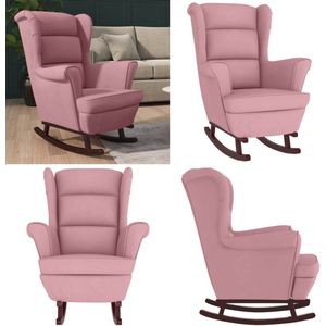vidaXL Schommelstoel met massief rubberwood poten fluweel roze - Schommelstoel - Schommelstoelen - Fauteuil - Relaxstoel