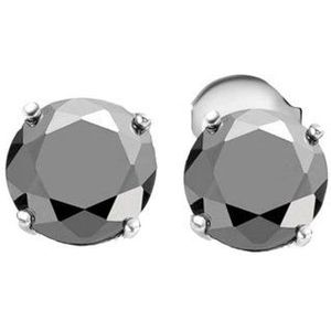Lucardi Heren Zilveren oorbellen met zwarte zirkonia rond 6mm - Oorbellen - 925 Zilver - Zilverkleurig