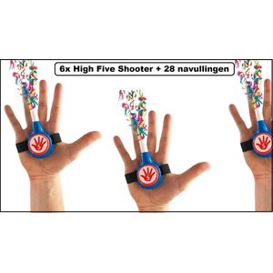 6x High Five Confetti Shooter met papieren snippers + 28 navullingen - shooter papier hig five thema feest festival party