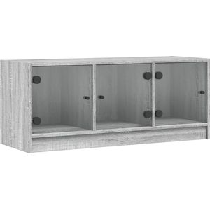 vidaXL-Tv-meubel-met-glazen-deuren-102x37x42-cm-grijs-sonoma-eiken