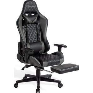 FOXSPORT verstelbare gaming chair - PC-bureaustoel met voetsteun - hoogte en helling verstelbaar - met hoofdsteun en lendensteun - gamingstoel voor kantoor - Zwart