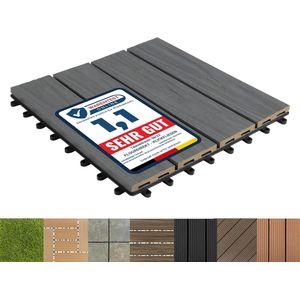 FLOORDIREKT WPC Tegel - Classic - Grijs - Terrastegel - in Houtlook - Weerbestendig - Met Drainagefunctie - 30 x 30 cm