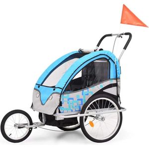 Fietskar - 2-IN-1 - Wandelwagen - Kinderfietskar Voor 1-2 Kinderen - Blauw