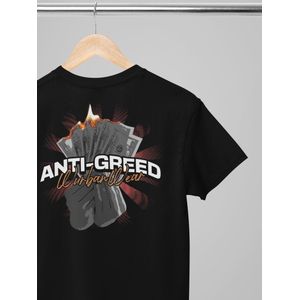 Oversized shirt - Anti greed - Wurban Wear | T-shirt | Merk kleding | Unisex tshirt | Streetwear | Pump cover | Techno outfit | Merk shirt | Gym shirt | y2k | Techwear | Urban | Grote maten | T-shirt heren | T-shirt dames | Wit & Zwart