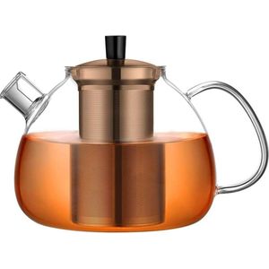 Originele bronzen theepot van 1500 ml gemaakt van borosilicaatglas, met een afneembare 18/8 roestvrijstalen zeef. Roestvrij, hittebestendig en geschikt voor zwarte thee, groene thee, fruitthee, geurthee en theezakjes.