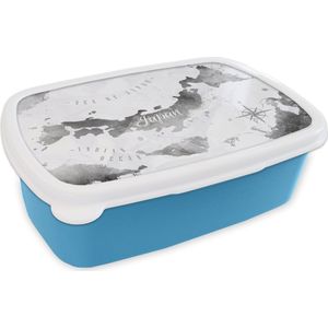 Broodtrommel Blauw - Lunchbox - Brooddoos - Kaart - Japan - Olieverf - 18x12x6 cm - Kinderen - Jongen