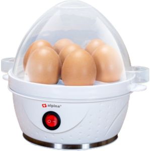 alpina Elektrische Eierkoker - Eierkoker Voor 7 Eieren - Incl. Maatbeker, Eierrek en Eierprikker - 230V - 320-380W - Waarschuwingssignaal - Antislip - Zacht/ Medium of Hardgekookte Eieren