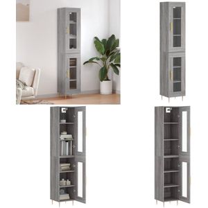 vidaXL Hoge kast 34,5x34x180 cm bewerkt hout grijs sonoma eikenkleurig - Hoge Kast - Hoge Kasten - Dressoir - Buffetkast