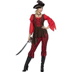 Wilbers & Wilbers - Piraat & Viking Kostuum - Gestreepte Kaper Piraat Pam Pistolet - Vrouw - Rood, Zwart - Maat 36 - Carnavalskleding - Verkleedkleding