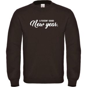 Kerst sweater zwart XXL - A fuckin' good new year - wit - soBAD. | Kerst | Foute kerst trui | Sweater unisex | Sweater mannen | Sweater vrouwen | Nieuwjaar | Feest | Glitter