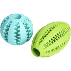 Double Pack Dog Toy Ball and Egg and Egg and Egg verkrijgbaar in diverse kleuren Premium Quality Snack Ball (7 cm) en Rugby Ball (11 cm), voor gezonde tanden en speelplezier, Ball in Blau und Ei in Grün