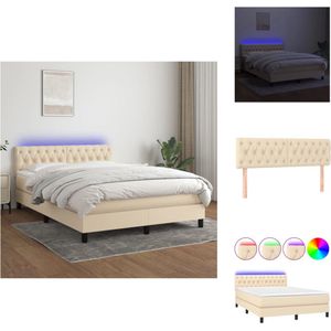 vidaXL Boxspring Bed - Crème - 193 x 144 x 78/88 cm - LED-verlichting - Pocketvering matras - Huidvriendelijk topmatras - Montagehandleiding inbegrepen - USB-aansluiting - 5 V USB-adapter niet inbegrepen - Bed