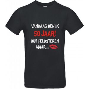 50 jaar - 50 jaar abraham - 50 jaar sarah - 50 jaar verjaardag - T-shirt Vandaag ben ik 50 jaar dus feliciteren maar - Maat XL - Zwart T-shirt korte mouw