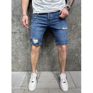 Mannen Stretch Korte Jeans Fashion Casual Slim Fit Hoge Kwaliteit Elastische Denim Shorts Mannelijke Gat Out Korte Jeans - W36