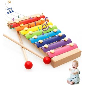 Allecto Plus - Kleurrijke Xylofoon Met 8 Tonen en Klokkenspel - Houten Muziekinstrument voor Kinderen - Bont Speelgoed