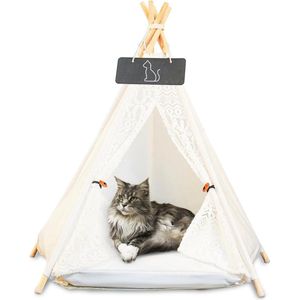 Tipi-tent Hond, Tipi-tent voor huisdieren Hondentent Kattentent Huisdierententen Huizen Huisdier-tipi met kussen Afneembaar en wasbaar Huisdierbed 50 x 50 x 60 cm
