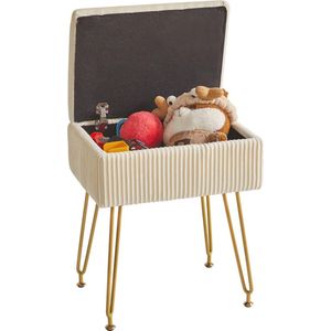 Moderne Make-upkruk met Opbergruimte - Vierkante Fluwelen Kruk voor Slaapkamer, Woonkamer, en Kantoor - Gouden Poten, 40 x 29,5 x 48 cm, Beige