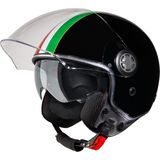 VINZ Varese Jethelm met dubbel vizier / Scooterhelm / Helm met Italiaanse vlag / Snorfiets Helm Snorscooter - Zwart