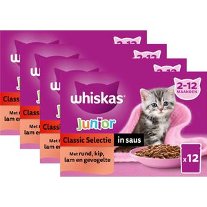 Whiskas Classic Junior - Kattenvoer Natvoer - Selectie in saus - maaltijdzakjes 48 x 85 g