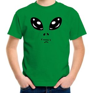 Alien / buitenaards wezen gezicht verkleed t-shirt groen voor kinderen - Carnaval fun shirt / kleding / kostuum 146/152