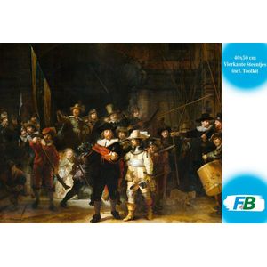 F4B De Nachtwacht Diamond Painting 40x50 cm | Vierkante Steentjes | Rembrandt van Rijn | Oude Meesters | Diamond Painting Pakket Volwassenen | Volledig Dekkend | Kunst