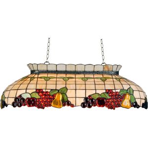 HAES DECO - Tiffany Hanglamp 94x41x115 cm Beige Rood Metaal Glas Rechthoek Fruit Hanglamp Eettafel Hanglampen Eetkamer Glas in Lood