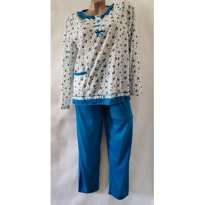 Dames pyjama set met bloemenprint XL 38-40 wit/blauw