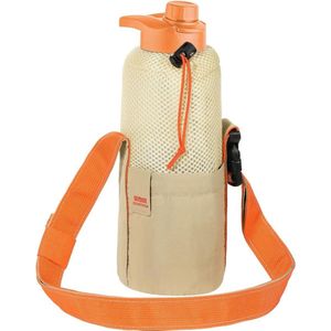 Draagbare waterfleshouder van polyester - Opvouwbaar - Licht - Met trekkoord - Verstelbare schouderriem - Donkergrijs/Donkeroranje - Voor wandelen/kamperen