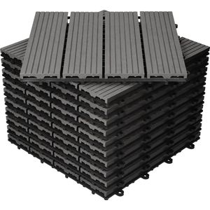 ECD Germany WPC-terras tegels 30x30 cm 33er Spar Set für 3m² antraciet in houtlook voor tuinbalkonvloeren met afvoer en kliksysteem vlonders balkon tegels klikken houten tegels