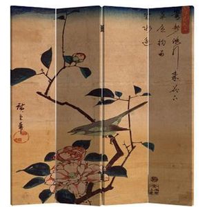 Fine Asianliving Chinees Kamerscherm Oosters Scheidingswand B160xH180cm 4 Panelen Vogel en Lotusbloemen Vintage