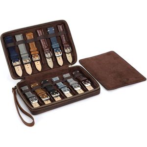Band Organizer Tas - Echt Lederen Horlogebanden - Horlogebanden Opbergtas - 12 Bandjes - Reistas - Horlogebanden Storage - Zwarte Kleur