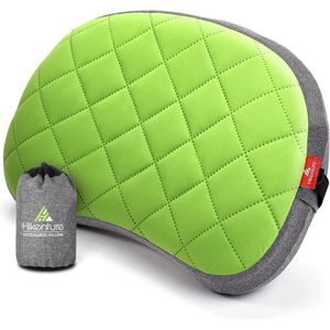 Opblaasbaar campingkussen met afneembare overtrek, reiskussen, opblaasbaar, licht, ergonomisch kussen voor onderweg, opblaasbaar hoofdkussen, campingkussen, outdoor, opblaasbaar pillow-green