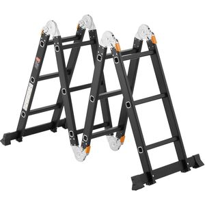 Multifunctionele vouwladder, 7-in-1 uitschuifbare trapladder, A-frame met 3 treden en steigerplank, telescopische ladder, 3,66 m hoge zware ladder, 150 kg draagvermogen.