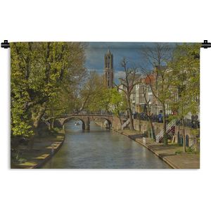 Wandkleed Utrecht - Kleurrijke omgeving langs de grachten in het Nederlandse Utrecht Wandkleed katoen 150x100 cm - Wandtapijt met foto