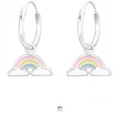 Oorbellen meisje zilver | Kinderoorbellen, zilveren oorringen, regenboog met pastel kleuren