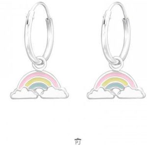 Oorbellen meisje zilver | Kinderoorbellen, zilveren oorringen, regenboog met pastel kleuren