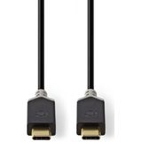 Nedis USB-Kabel - USB 3.2 Gen 2 - USB-C Male - USB-C Male - 100 W - 10 Gbps - Verguld - 1.00 m - Rond - PVC - Antraciet - Window Box