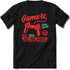 Gamers play smart | Gaming kado T-Shirt heren - dames | Petrol-Rood | Perfect game pc cadeau shirt | Grappige console spreuken - zinnen - teksten Maat 3XL