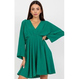 jurk- groen - donkergroene - jurk een maat - met plooien - elegant - casual - one size - dames jurk vrouwen