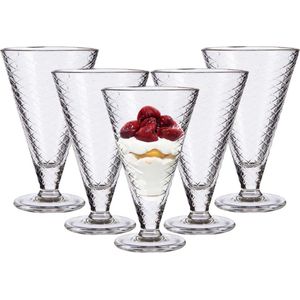 Vivalto IJcoupes/IJsjes/Dessert serveer schaaltjes - set 6x stuks - glas - 340 ml - op voet - D10 cm/H16 cm