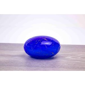 Mini Urn Steen, kleine Urn van Glas blauw met bladgoud 10x12cm