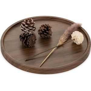 Decoratief dienblad rond: rustiek walnoot houten dienblad notenhout kleine dienbladen voor koffie keuken voetenbank, 30 cm
