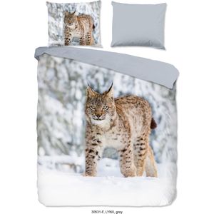 Good Morning Dekbedovertrek ""Lynx in de sneeuw"" - Grijs - (140x200/220 cm) - Katoen Flanel