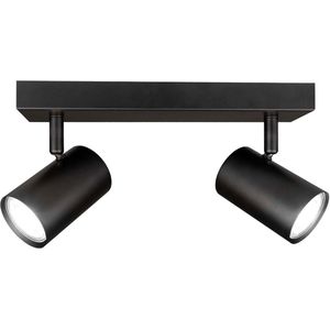 Ledvion LED plafondspot Zwart 2-lichts, dimbaar, 5W, 6500K, kantelbaar, GU10 fitting, opbouwmontage, Zwarte lamp, rechthoekige lamp, verlichting, IP20, GU10 fitting, incl. GU10 lamp