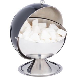 Relaxdays suikerpot met deksel - suikerpotje - bonbonnière - snoeppot - rvs - voorraadpot - zwart