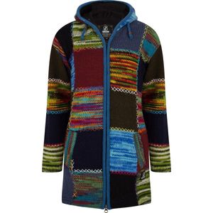 Gebreid Wollen Dames Vest van Schapenwol met Polyester Fleece voering en vaste capuchon - SHAKALOHA - W Longpatch Multi S