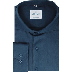 Vercate - Strijkvrij Kreukvrij Overhemd - Blauw - Slim Fit - Bamboe Katoen - Lange Mouw - Heren - Maat 38/S